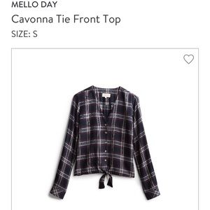 Mello Day Cavonna Tie Front Plaid Top Small
